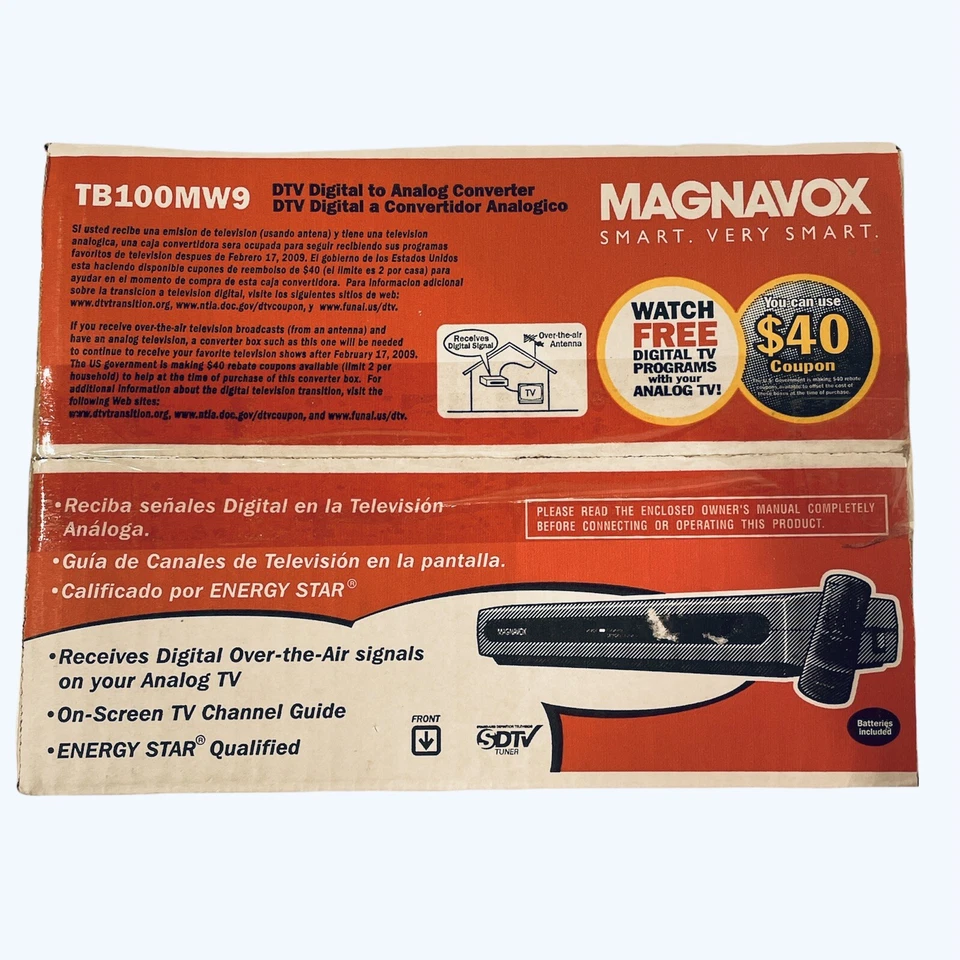 NEW Magnavox TV Convertor Box SDTV Digital to Analog TV W/Remote MODEL TB100MW9 - Image 1 of 4
