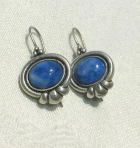 GORGEOUS STERLING SILVER SIGNED 925 LAPIS LAZULI DANGLE EARRINGS - Picture 1 of 5
