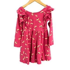 Tea Collection Dress Pink Floral Print Ruffle Detail Long Sleeves Girls Size 4 - Picture 1 of 4