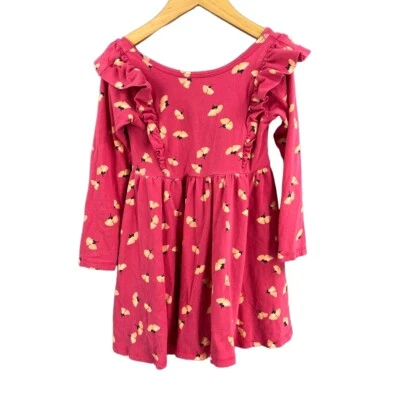 Tea Collection Dress Pink Floral Print Ruffle Detail Long Sleeves Girls Size 4 - Image 1 of 4