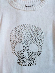 SO Silver Metal Stud Skull Ivory White Cotton Acrylic Long Sleeve Sweater XL - Picture 1 of 11