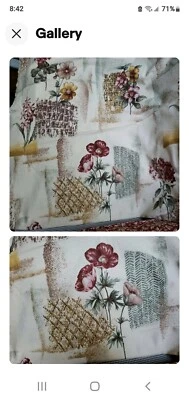 Vintage Sewing Fabric 1.9ydx60" Poplin Drapery Upholstry Tan Wine Poppies Cotton - Image 1 of 2