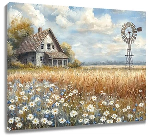 Farmhouse Landscape Vintage Barn Abstract Wall Art for Bathroom Living Room - Picture 1 of 15