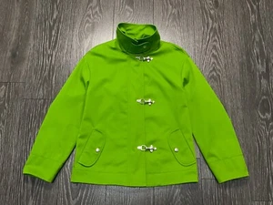 Womens AKRIS Punto Fireman Style Clasp Jacket Green Cotton Size US 10 IT 46 - Picture 1 of 20