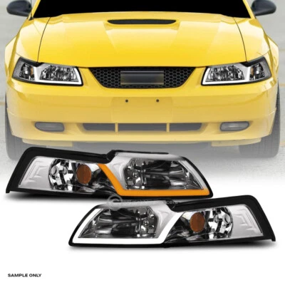 Switchback Sequential For 1999-2004 Ford Mustang Chrome Headlights+LED Tube Bar - Image 1 of 4