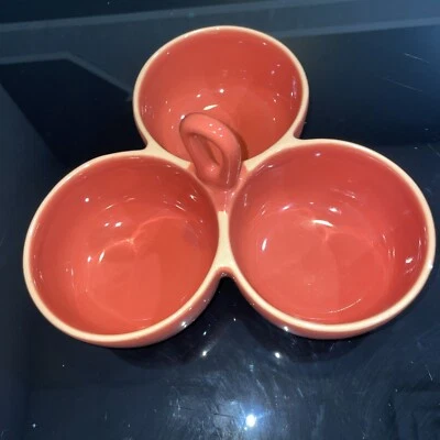 Crate and Barrel 3-section Divided Relish Condiment Dip Server w/ Handle Orange - Image 1 of 4