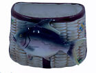 Vtg Ceramic Fishing Creel Planter Vase Applied Fish FLIES Rod Reel Wall Pocket