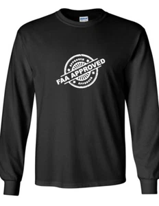 FAA Approved White Stamp Federal Aviation Admin Black Long Sleeve T-shirt - Picture 1 of 3