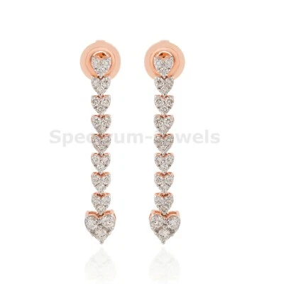 1.05 Ct Lab Grown CVD Diamond Heart Dangle Earrings Women Gift 18k Rose Gold - Image 1 of 4