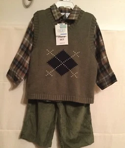 KRU Supplies Boys 24 Mths Three Pc Set Pants L.S. Button Front Shirt Vest Multi - Picture 1 of 11