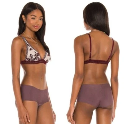 Sutiã Revolve Free People Alia Bralette Bordeaux renda boêmia floral novo com etiquetas XS - Imagem 1 de 4
