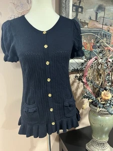 Top Juicy Couture Mezcla Lana Cachemira Negro Tejido Mangas Cortas Talla M - Imagen 1 de 9