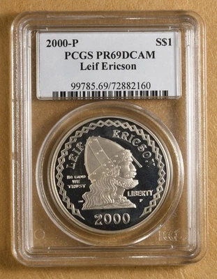 2000 P Leif Ericson Commemorative Silver Dollar PCGS PR69DCAM - Image 1 of 2
