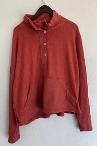 REI Co-Op Wallace Lake Hemp Cotton Pullover Sweatshirt L Brick Red Henley Button - Picture 1 of 12