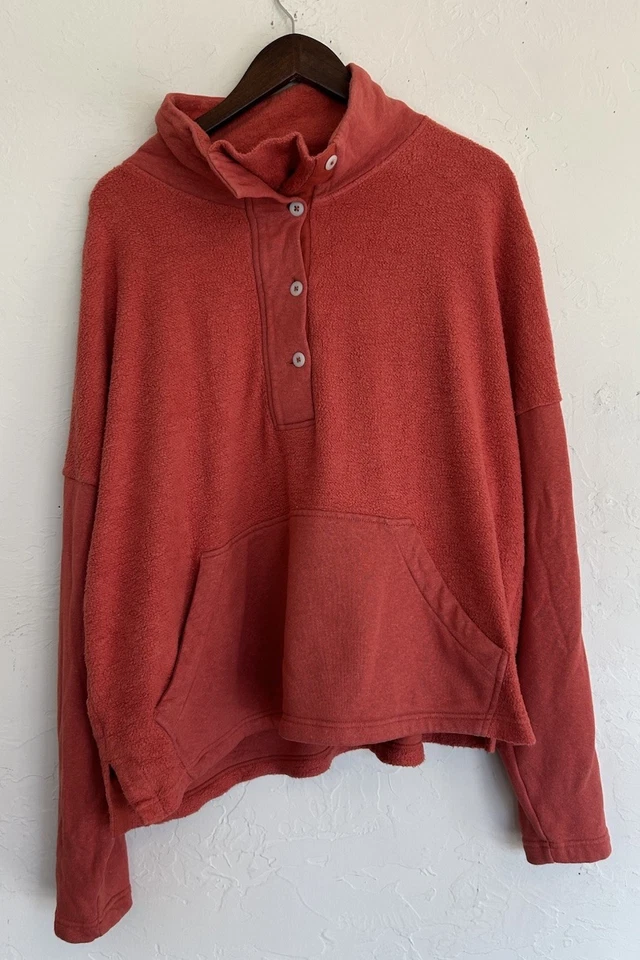 REI Cooperativo Wallace Lake Cáñamo Algodón Pullover Sudadera L Ladrillo Rojo Botón Henley Foto 1 de 4