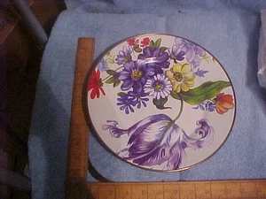 MacKenzie Childs White Flower Market Enamel Dinner Plate 10 inch Excellent - Picture 1 of 3