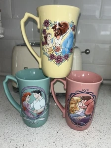 Disney Sleeping Beauty Aurora BATB little mermaid Fairy Tale Latte Mugs x3 - Picture 1 of 16