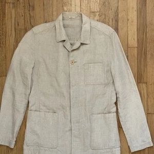 Zara Nature Sz L (Slim) 100% Flax Linen Blazer Lightweight Chore Jacket Spain - Picture 1 of 7