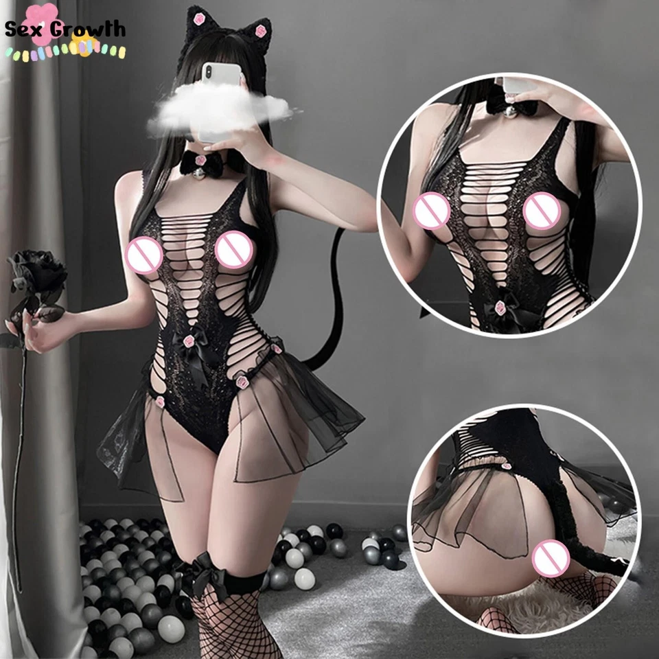 Sexy Mono Lencería Para Mujer Gato Sexy Malla Lazo Mono Ropa Interior Foto 1 de 4