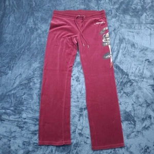Ed Hardy Pants Womens XL Berry Velour Peace Love Tattoos Eagle Graphic Y2K Goth - Picture 1 of 14