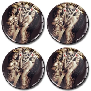 4 x 60 mm adesivi in silicone per tappi centro ruota ruota teschio poker - Foto 1 di 3