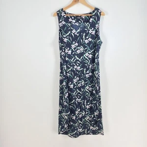 ValleyGirl womens dress size 14 midi shift belted navy blue floral 055675 - Picture 1 of 8