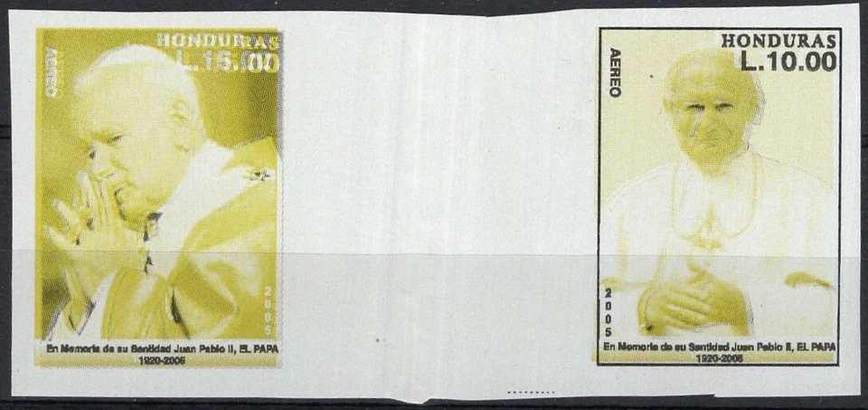 PAPA JUAN PABLO II, HONDURAS, MI # 1772/3, PRUEBA, COLOR CON CANAL, DOBLADO, MNH Foto 1 de 1