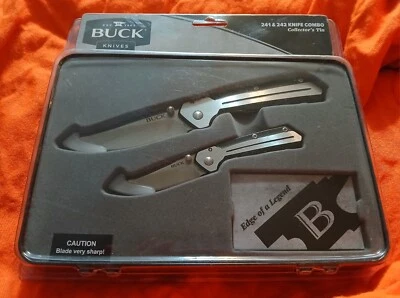 Juego de cuchillos de bolsillo plegables Buck 241/242 y lata de coleccionista *NUEVO* Foto 1 de 2