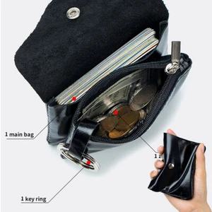 Black Small Coin Purse Pouch Mini Wallet with Zipper Keychain for Women 4*4*1in - Picture 1 of 20