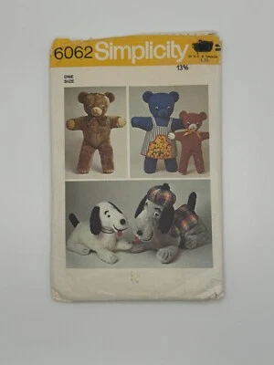 1973 Simplicity Sewing Pattern 6062 Stuffed Beagle type Dogs Bears Clothing CUT - Image 1 of 2