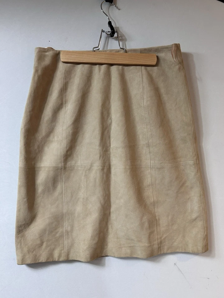 Falda Anexo Esquinero Informal Vintage Años 80 Luz Cuero Caramelo Tostado Gamuza Suave Talla 8 Foto 1 de 4