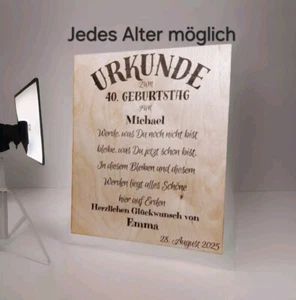 Urkunde Geburtstag Geschenkidee 20 30 40 50 60 70 80 90 Holz 18x22 cm - Bild 1 von 4