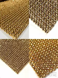 Iron On Diamante Transfer Strips Hot Fix Rhinestone GOLD Mesh GOLD Crystal - Picture 1 of 5