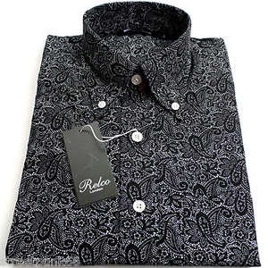 Relco Mens Black White Paisley Long Sleeved Shirt Mod Skin Retro Indie 60s 70s - Picture 1 of 5