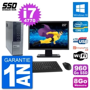 PC Dell 7020 SFF Ecran 22" Intel i7-4770 RAM 8Go SSD 960Go Windows 10 Wifi - Photo 1/3