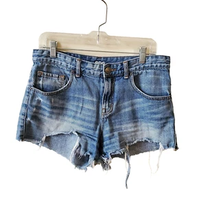 BDG Womens High Rise Freja Cut off Denim Jean Shorts Size 28 Distressed Blue - Picture 1 of 4