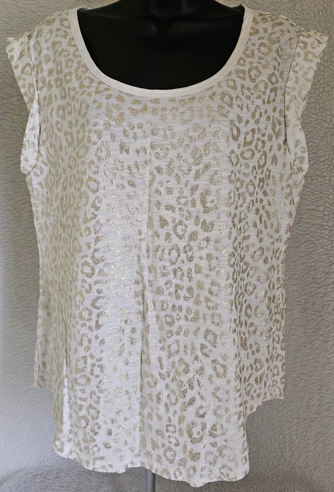 White House Black Market Womens Shirt  Top Size L Large White Gold Leopard Print - Image 1 of 4