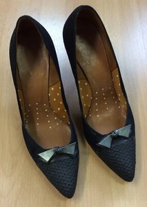 1950s Black Suede Stilettos UK 5 - Picture 1 of 4