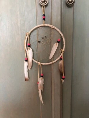 De Colección Nativo Americano Navajo Indio Atrapasueños Cuero Tendón Cuentas Pluma 6" Foto 1 de 4