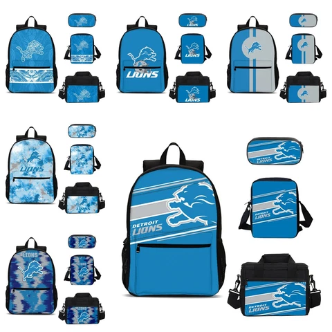 Detroit Lions Kids 4PCS Backpack Set Lunch Box Crossbody Bag Pencil Case Gifts Cover