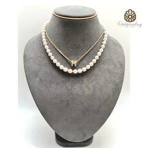 Real Natural 7mm White Seawater Pearl Necklace Beads 14ct Gold Filled H Chain - Picture 1 of 18