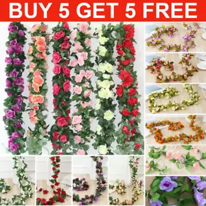 8Ft Artificial Flower Floral Fake Hanging Rose Garland Leaf Party Wedding Decor - Picture 1 of 27