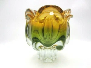 Sommerso Chribska XXL organic footed round orange & green art glass bowl - Picture 1 of 11
