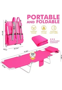Tanning Chair, Folding Beach Lounge Chair with Face Hole Mattress 2Pack Pink - Picture 1 of 6