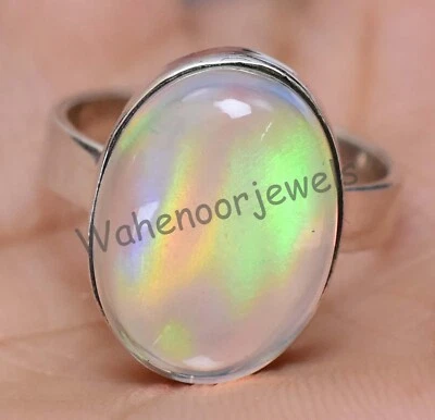 Aurora Opale 925 Argento Sterling Anello Regolabile Ovale Bella Donna Anello - Immagine 1 di 4