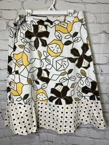 JG Hook Damenrock weiß gelb braun geometrisches Blatt-Design Größe 4-C2 - Bild 1 von 5