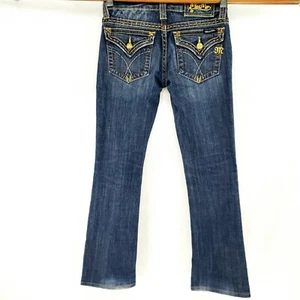 Miss Me Womens Sz 26 Dark Wash Flap Pocket Boot Cut Embellished Blue Jeans - Picture 1 of 10
