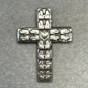 VINTAGE 925 Sterling Silver Unusual Hands Heart Signed BLI Cross Lapel Pin Bliss - Picture 1 of 10