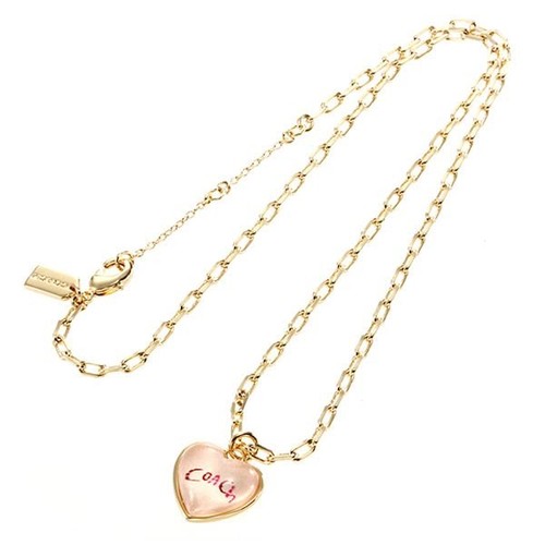 [Coach] Collana con ciondolo logo motivo cuore gioielli catena lunga oro x rosa