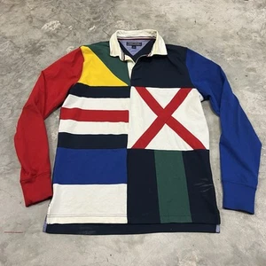 TOMMY HILFIGER Hombres Colorblock Rugby Polo Manga Larga Camisa Talla M Vela Y2K - Imagen 1 de 8